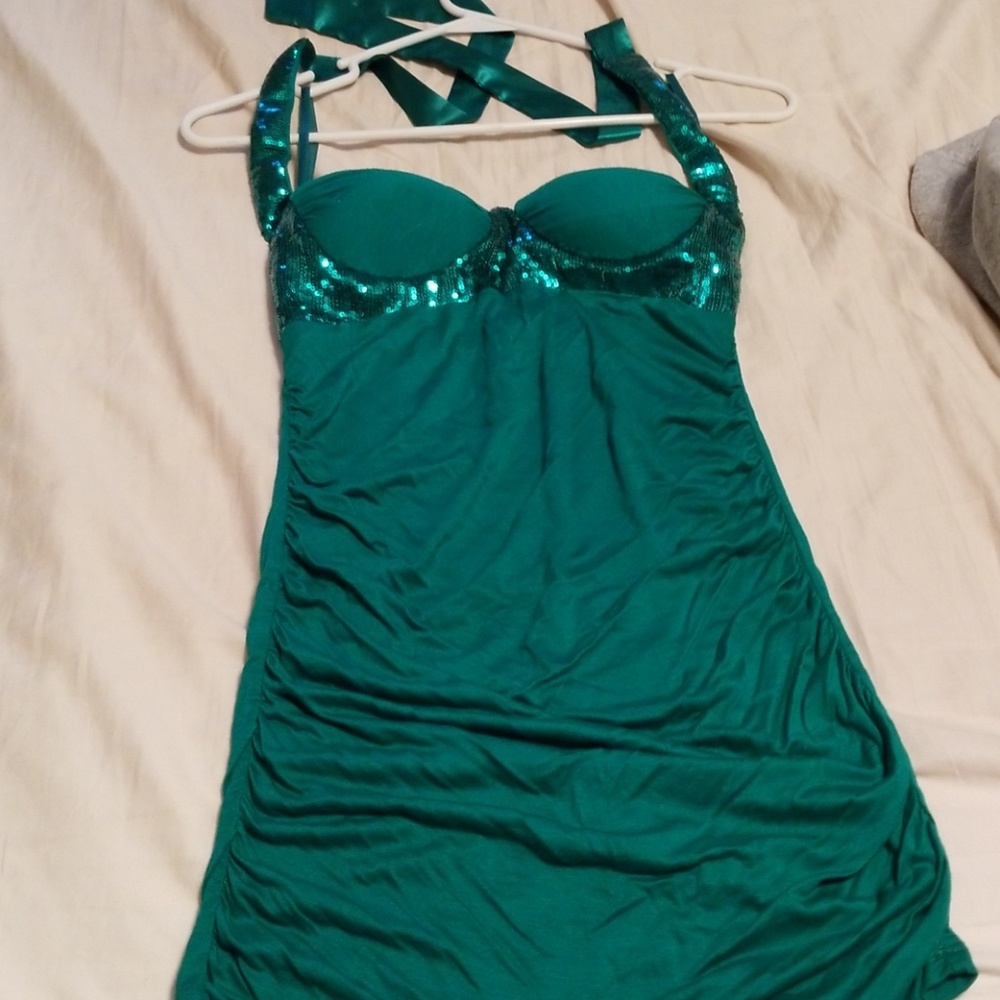 Sequined halter top with ruching